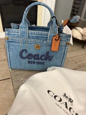 Coach Denim Mini Tote in Light Blue with Tan Tag